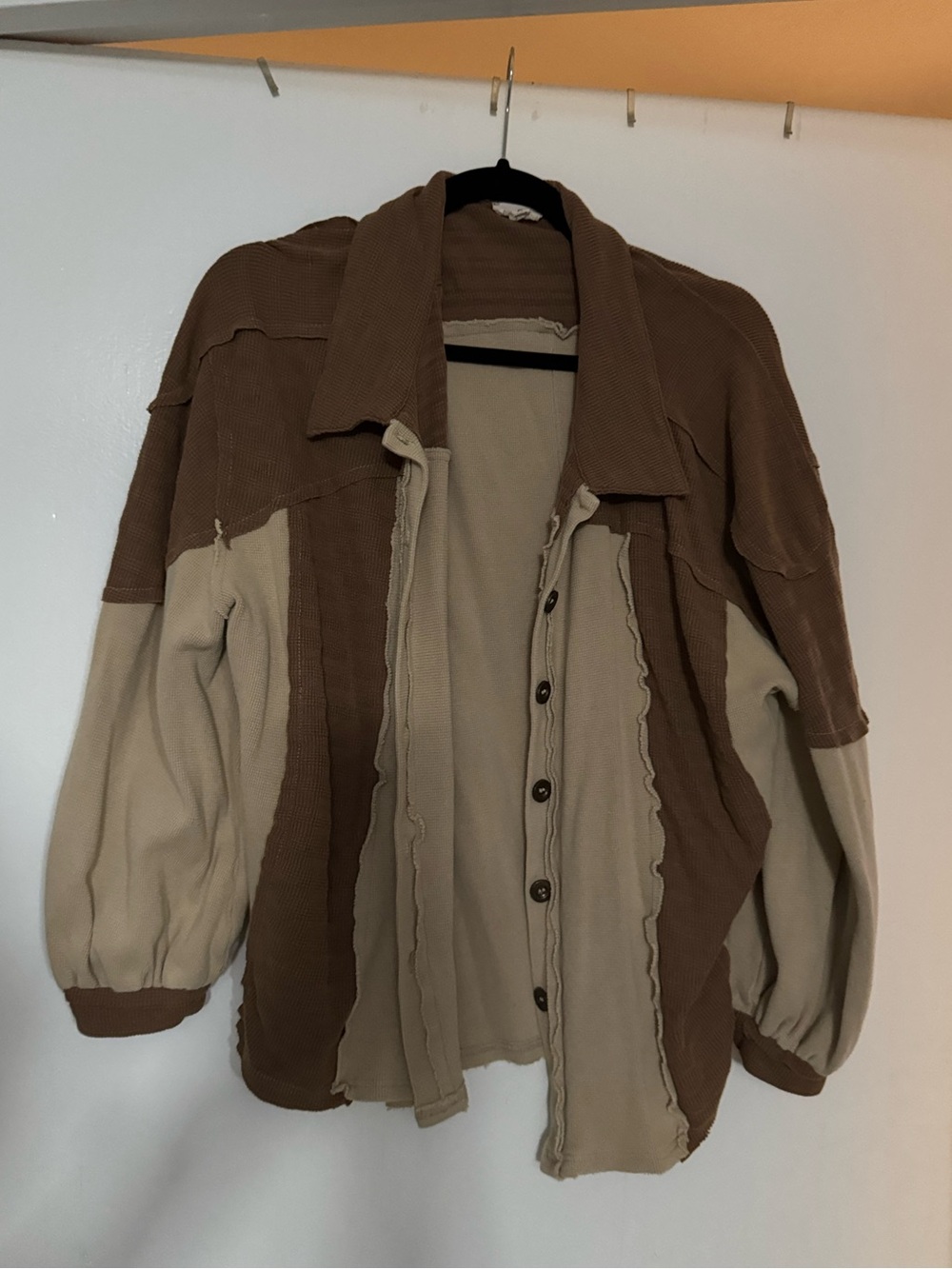 POL Two-Tone Brown & Cream Button Front Jacket